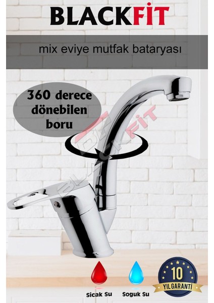 Mix Eviye Bataryası Çift Su Girişli Aç Kapa Mutfak Bataryası