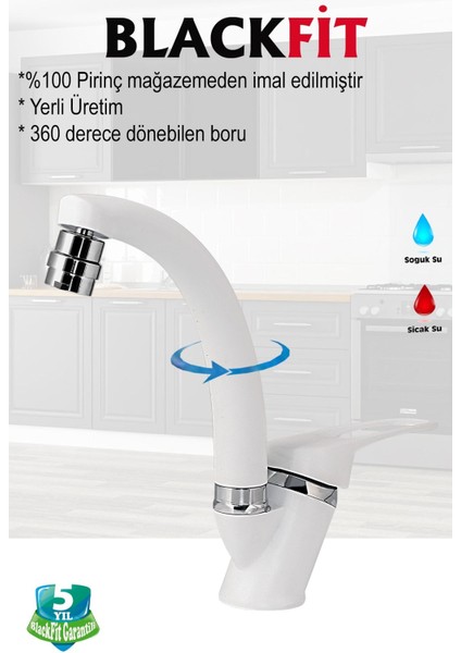 Beyaz Mix Oynar Başlıklı Lavabo Bataryası Çift Su Grişli Çeşme Banyo Musluğu Mutfak Çeşmesi fiyatları