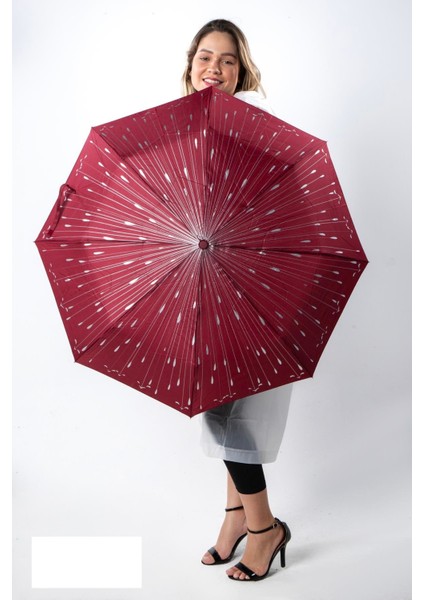 Damla Desenli Fiberglass Güçlü Mekanizma Tam Otomatik Kadın Şemsiye