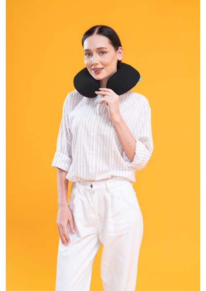 Klasik Visco Seyahat Yastığı Kadife Boyun Yastığı Siyah - 31X27X10 cm