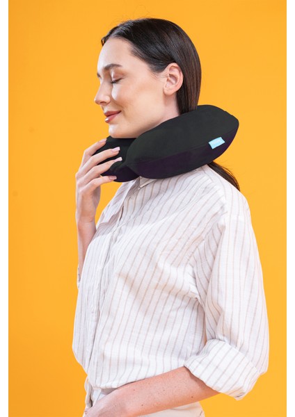 Klasik Visco Seyahat Yastığı Kadife Boyun Yastığı Siyah - 31X27X10 cm fiyatları