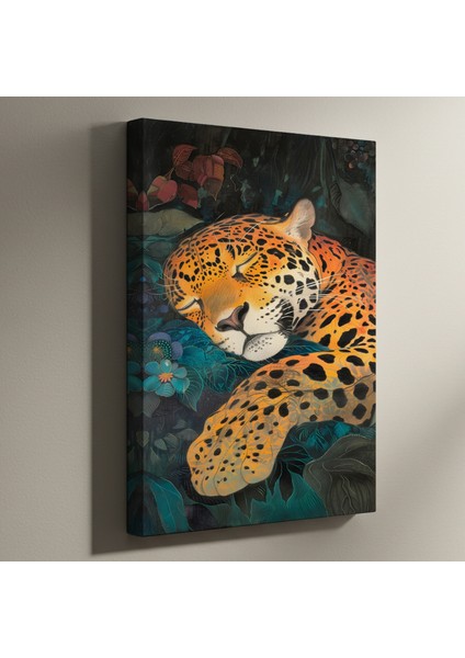 Yatakta Uyuyan Jaguar İllüstrasyon Tablosu