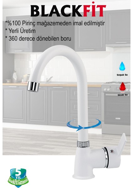 Beyaz Delta Eviye Bataryası Mutfak Bataryası Çift Su Girişli Mutfak Musluğu 5 Yıl Garantili fiyatları