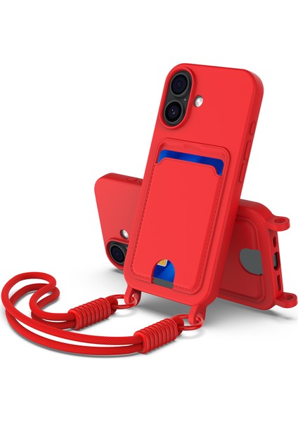 iPhone 17 Sıvı Silikon Kart Tutucu Telefon Arka Kapağı ve Kısa Askısı (Yurt Dışından)