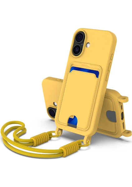 iPhone 17 Sıvı Silikon Kart Tutucu Telefon Arka Kapağı ve Kısa Askısı (Yurt Dışından)