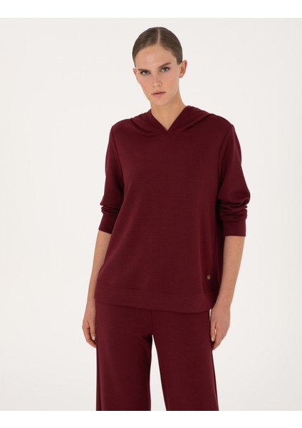 Kadın Vişne Oversize Modal Karışımlı Kapüşonlu Sweatshirt 50314972-VR223