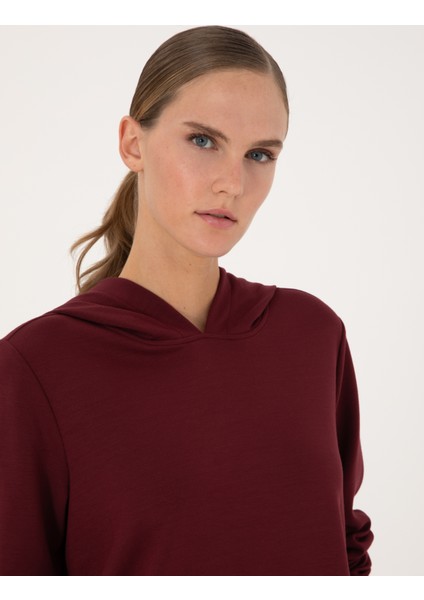 Kadın Vişne Oversize Modal Karışımlı Kapüşonlu Sweatshirt 50314972-VR223 fiyatları