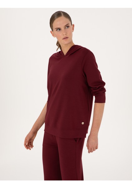 Kadın Vişne Oversize Modal Karışımlı Kapüşonlu Sweatshirt 50314972-VR223 modelleri