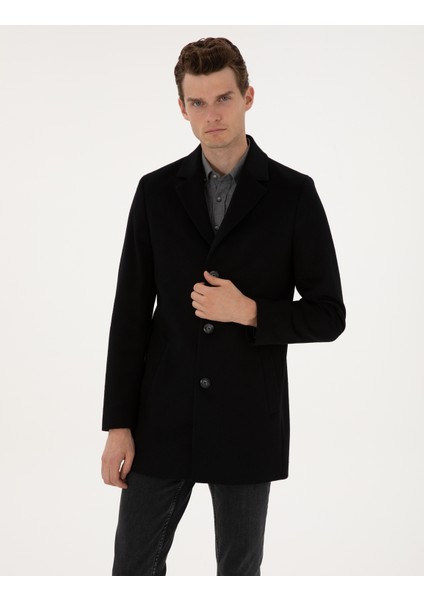 Erkek Siyah Ex. Slim Fit Kaşe Kaban 50314200-VR046