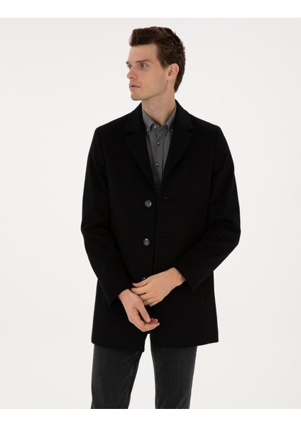 Erkek Siyah Ex. Slim Fit Kaşe Kaban 50314200-VR046 modelleri