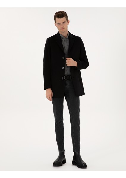 Erkek Siyah Ex. Slim Fit Kaşe Kaban 50314200-VR046 fırsatları
