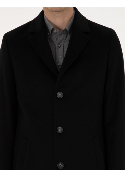 Erkek Siyah Ex. Slim Fit Kaşe Kaban 50314200-VR046