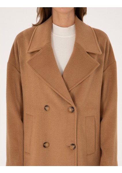 Kadın Camel Comfort Fit Kaşe Kaban 50308955-VR015