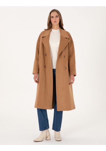 Kadın Camel Comfort Fit Kaşe Kaban 50308955-VR015