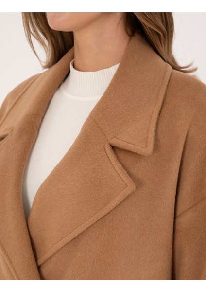 Kadın Camel Comfort Fit Kaşe Kaban 50308955-VR015