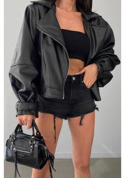 Suni Deri Geniş Kollu Bomber Ceket modelleri