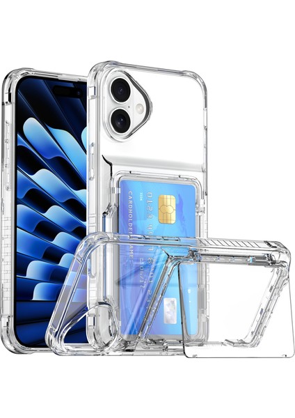 iPhone 17 Şeffaf Kılıf Pc + Tpu Telefon Kılıfı Kart Tutucu Ayaklık (Yurt Dışından)