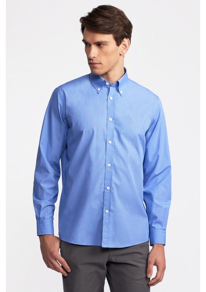Erkek Koyu Mavi Cooper Fit Düğmeli Yaka Pötikareli Spor Gömlek fırsatları