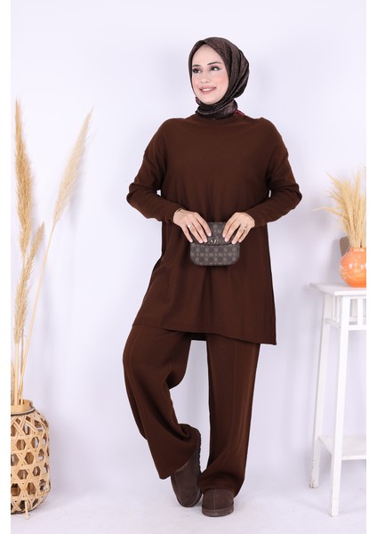 Triko Tunik Pantolon Takım 17035 Kahverengi