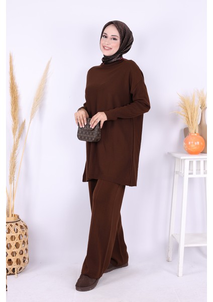 Triko Tunik Pantolon Takım 17035 Kahverengi fiyatları