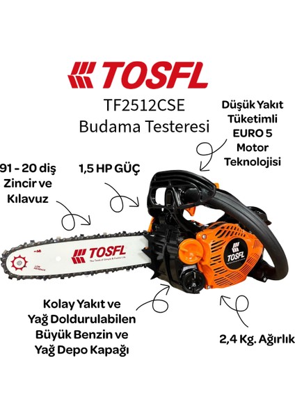 TF2512CSE Benzinli Budama Testeresi 1,5 Hp fiyatları