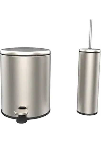 Cigo Banyo Çöp Kovası Tuvalet Fırçası 2'li Mat Krom