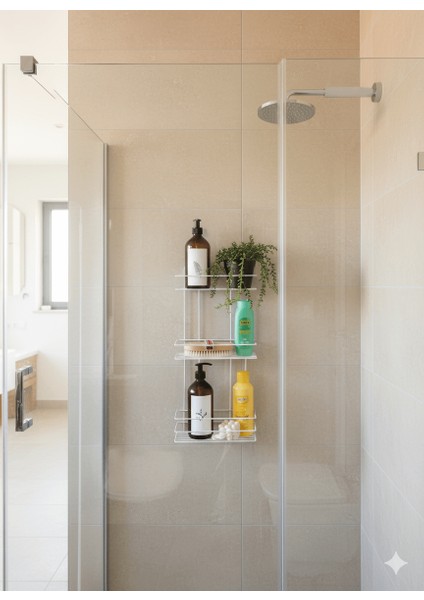 Haus 3 Katlı Beyaz Yapışkanlı Banyo Rafı, Şampuanlık Duş Düzenleyici, Paslanmaz Metal Banyo Duvar Askısı - TŞ-03 indirimleri