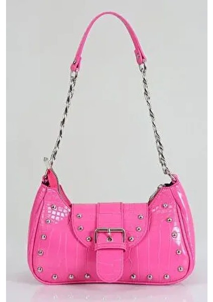 Bony Zımbalı Timsah Desenli Pembe Kol Çantası