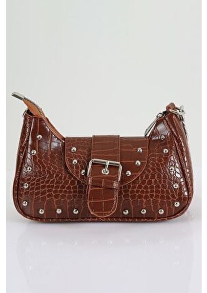 Bony Zımbalı Timsah Desenli Taba Kol Çantası