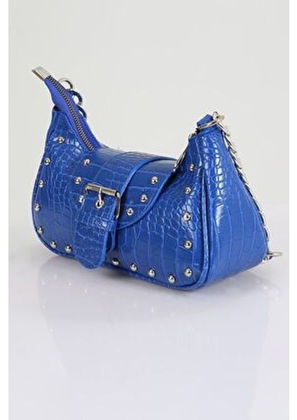 Kadın Sax Mavi Bony Zımbalı Timsah Desenli Kol Çantası