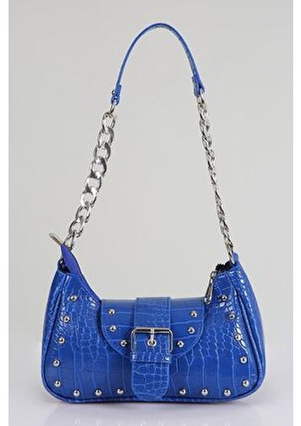 Kadın Sax Mavi Bony Zımbalı Timsah Desenli Kol Çantası modelleri