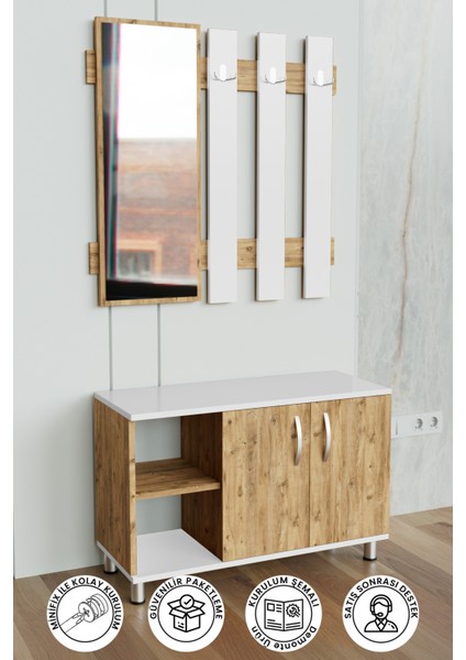 "alçin" Ayakkabılık ve Askılık & Portmanto Ahşap-Beyaz