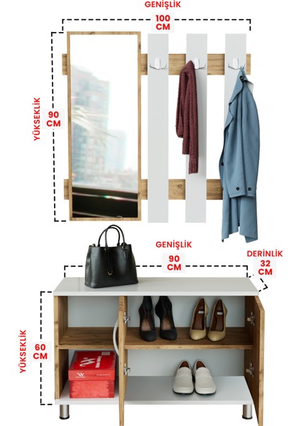 "alçin" Ayakkabılık ve Askılık & Portmanto Ahşap-Beyaz modelleri