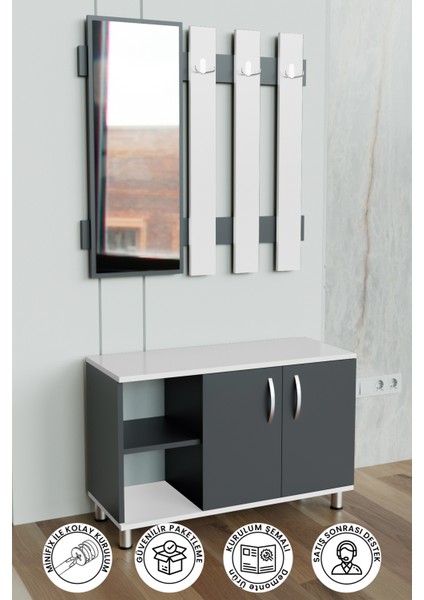 "alçin" Ayakkabılık ve Askılık & Portmanto Beyaz-Antrasit