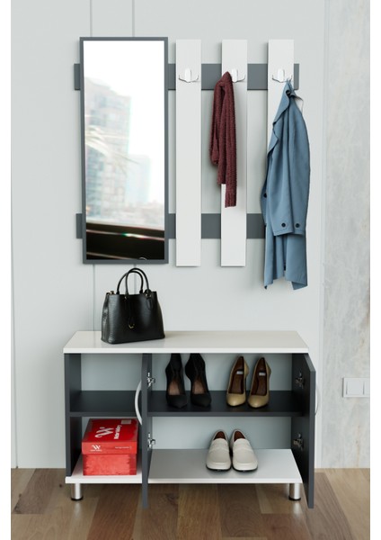 "alçin" Ayakkabılık ve Askılık & Portmanto Beyaz-Antrasit fiyatları