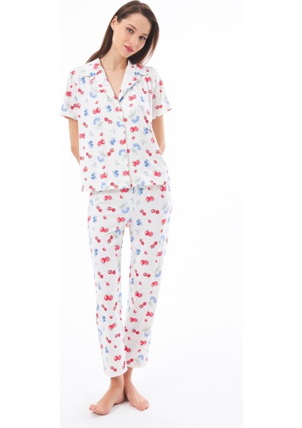 Premium Kadın Pijama Takımı Meyve Desenli Yumuşak Dokulu Kısa Kollu Gömlek Yaka fiyatları