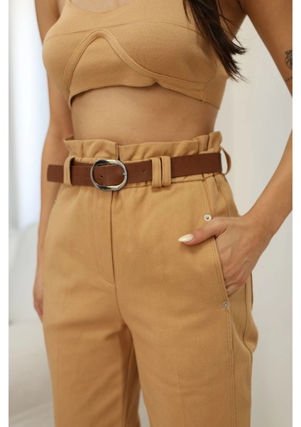 Kemer Detaylı Pileli Gabardin Kumaş Pantolon 6158-CAMEL indirimleri