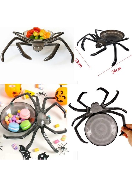 Halloween Örümcek Şeklinde Plastik Malzeme Koyma Kasesi 24 cm Siyah 1 Adet
