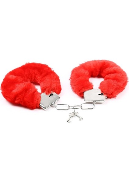 Halloween Oyun Amaçlı Anahtarlı Kırmızı Renk Peluş Kaplama Metal Kelepçe