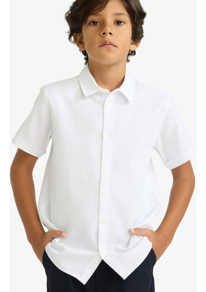 Erkek Çocuk Polo Yaka Dokulu Kısa Kollu Gömlek B0776A825AU