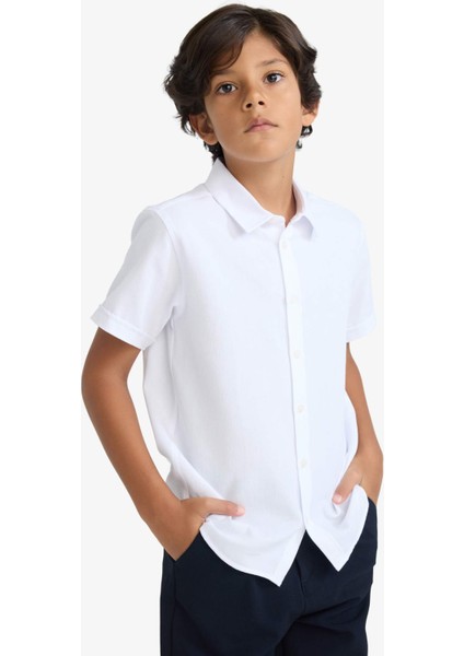 Erkek Çocuk Polo Yaka Dokulu Kısa Kollu Gömlek B0776A825AU fırsatları
