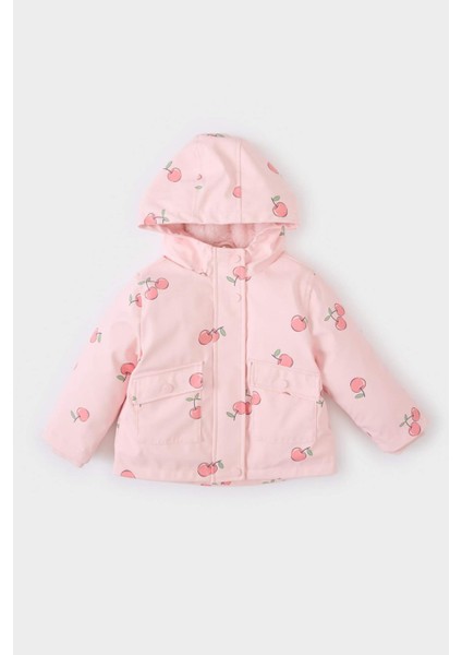 Kız Bebek Rüzgar Geçirmez Su Geçirmez Kapüşonlu Desenli Çıtçıtlı Cepli Mont E7994A525AU modelleri