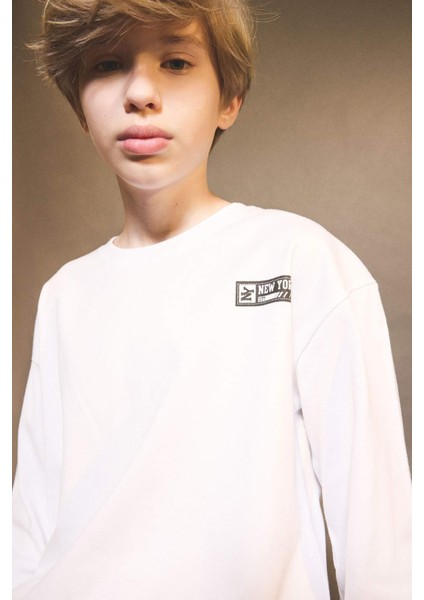 Erkek Çocuk Bisiklet Yaka Baskılı Uzun Kollu Tişört G1686A825AU modelleri