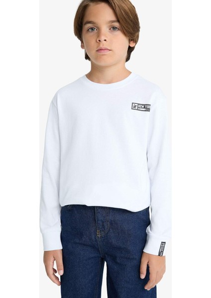 Erkek Çocuk Bisiklet Yaka Baskılı Uzun Kollu Tişört G1686A825AU