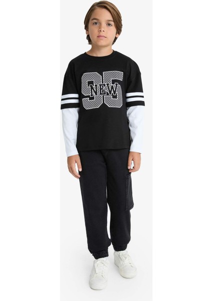 Erkek Çocuk Oversize Geniş Kalıp Bisiklet Yaka Baskılı Uzun Kollu Tişört G1687A825AU fırsatları