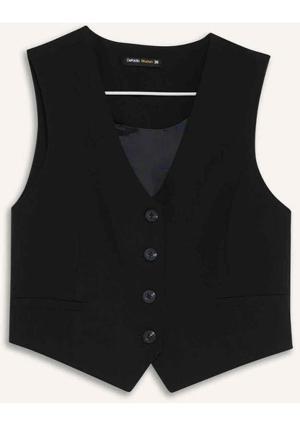 V Yaka Düğmeli Klasik Blazer Yelek C2026AX25AU