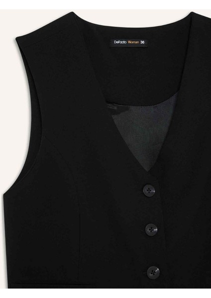 V Yaka Düğmeli Klasik Blazer Yelek C2026AX25AU