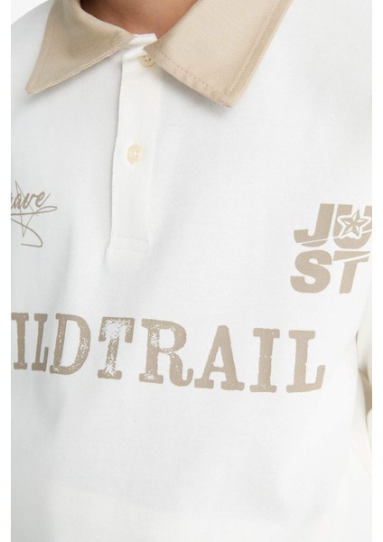 Erkek Çocuk Oversize Geniş Kalıp Polo Yaka Baskılı Uzun Kollu Tişört G1815A825AU