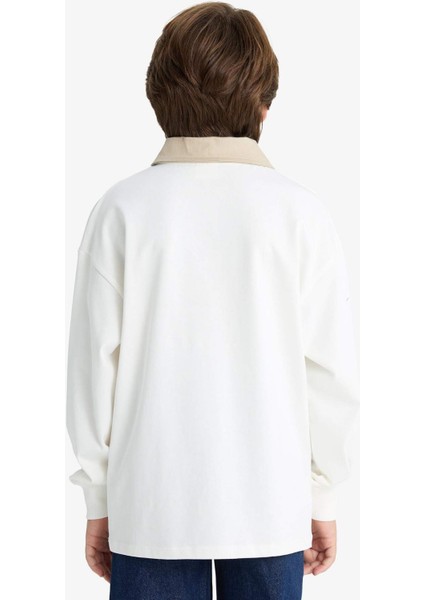 Erkek Çocuk Oversize Geniş Kalıp Polo Yaka Baskılı Uzun Kollu Tişört G1815A825AU