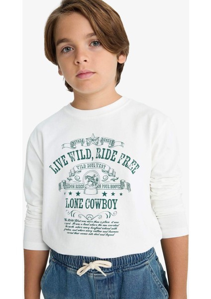 Erkek Çocuk Bisiklet Yaka Baskılı Uzun Kollu Tişört G1817A825AU